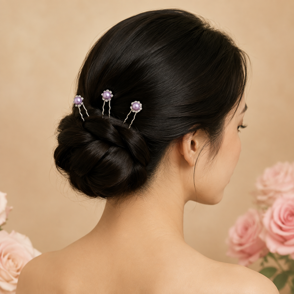Horquillas para el cabello de perlas con diamantes color lila x20 piezas de 7cm (NU-03)