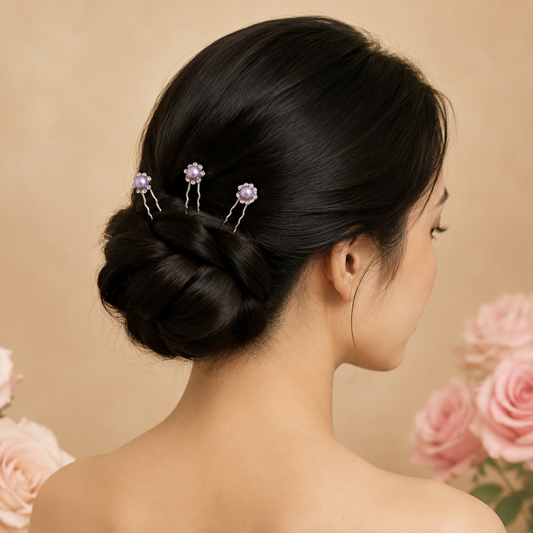 Horquillas para el cabello de perlas con diamantes color lila x20 piezas de 7cm (NU-03)