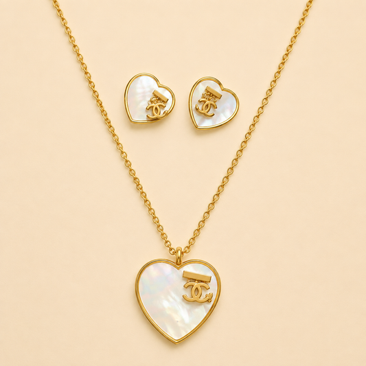 Juego de cadena y aretes dorado de acero quirúrgico (COD.88-151)