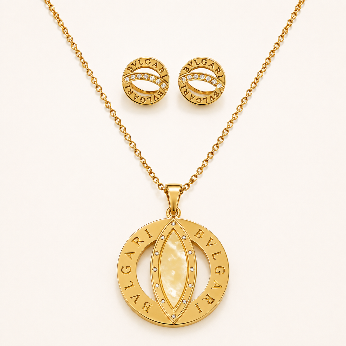 Juego de cadena y aretes dorado de acero quirúrgico (COD.88-165)