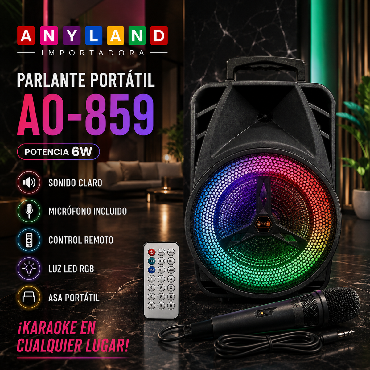 Parlante Speaker con micrófono y control 6W  (AO-859)