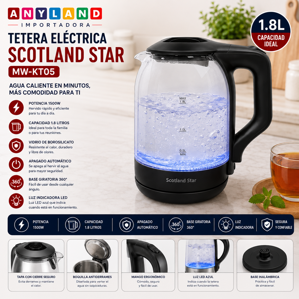 Tetera Electrica Scotland Star (MW-KT05)