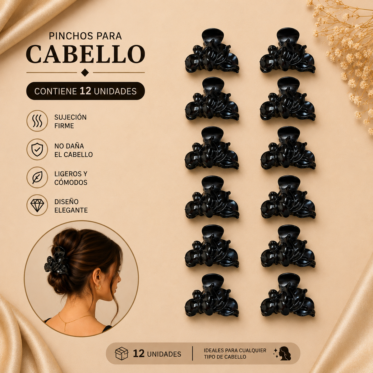 Pinchos negro grande x 12 unidades (4F-7)