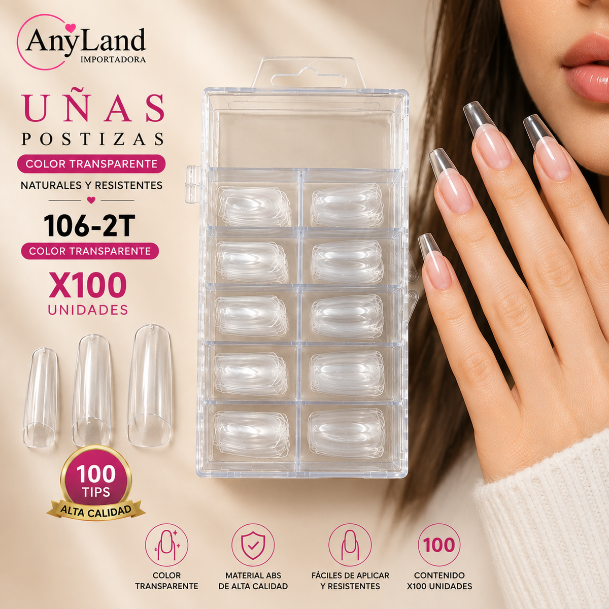 Extension de uñas transparente x100 (106-2T)