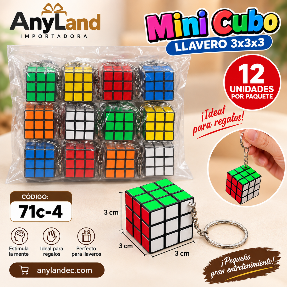 Paquete x docena cubo llavero 3x3 (71C-4)