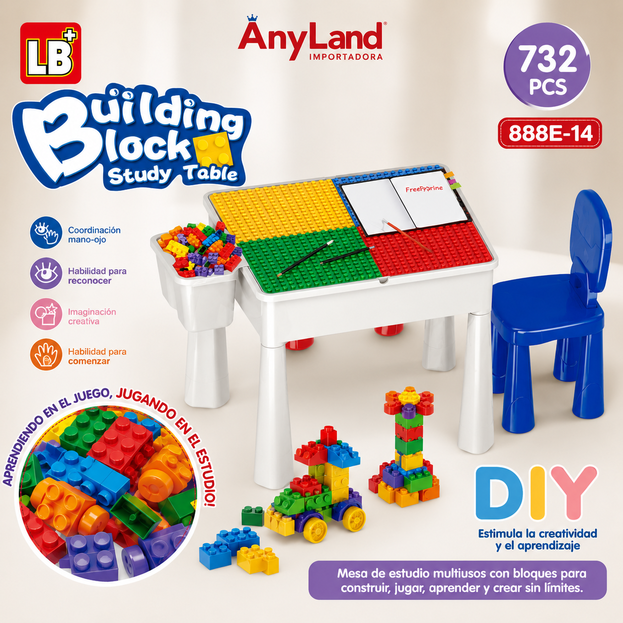 Mesa infantil de bloques armables (888E-14)