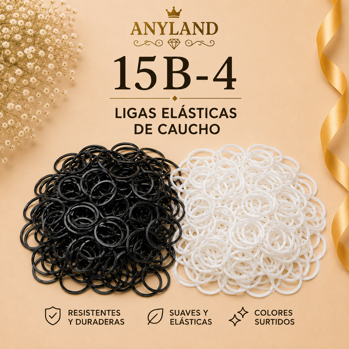 Ligas de caucho color negro y blanco por 12 paquetes (15B-4)