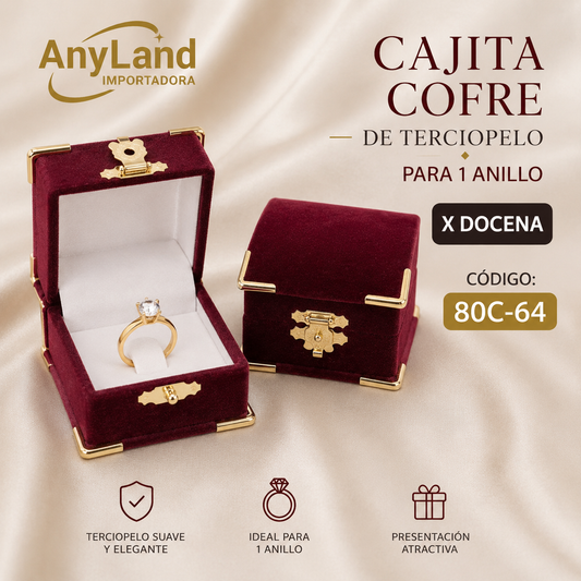 Cajita de gamuza vino de cofre para un anillo X12 (80C-64)