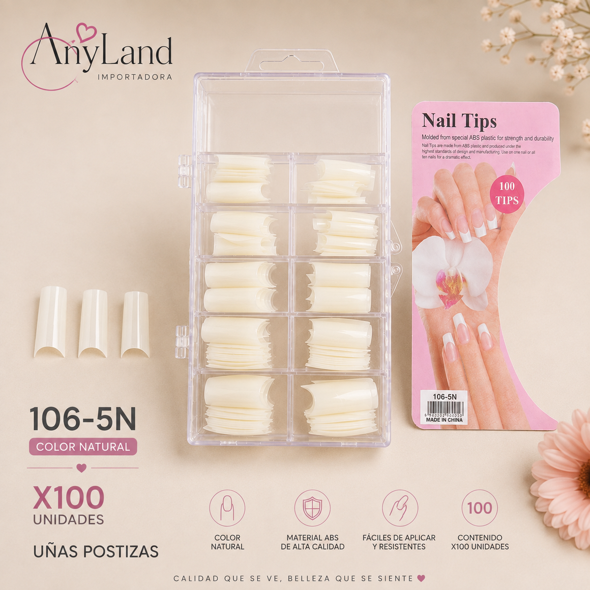 Uñas enteras naturales x100 (106-5N)
