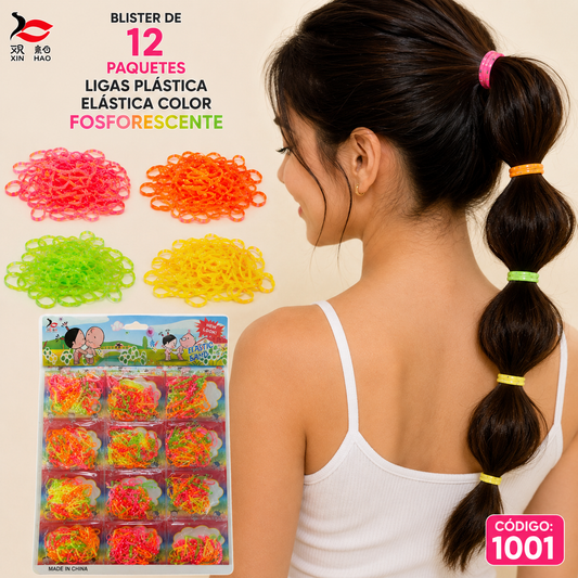 Ligas de plastico para cabello por 12 paquetes (1001)
