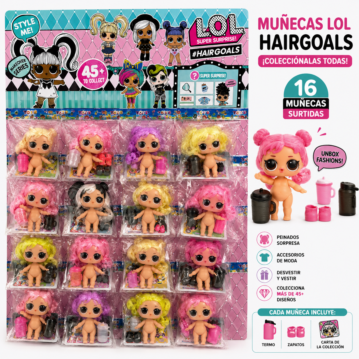 Plancha de muñecas LOL y accesorios x16 (777-17)
