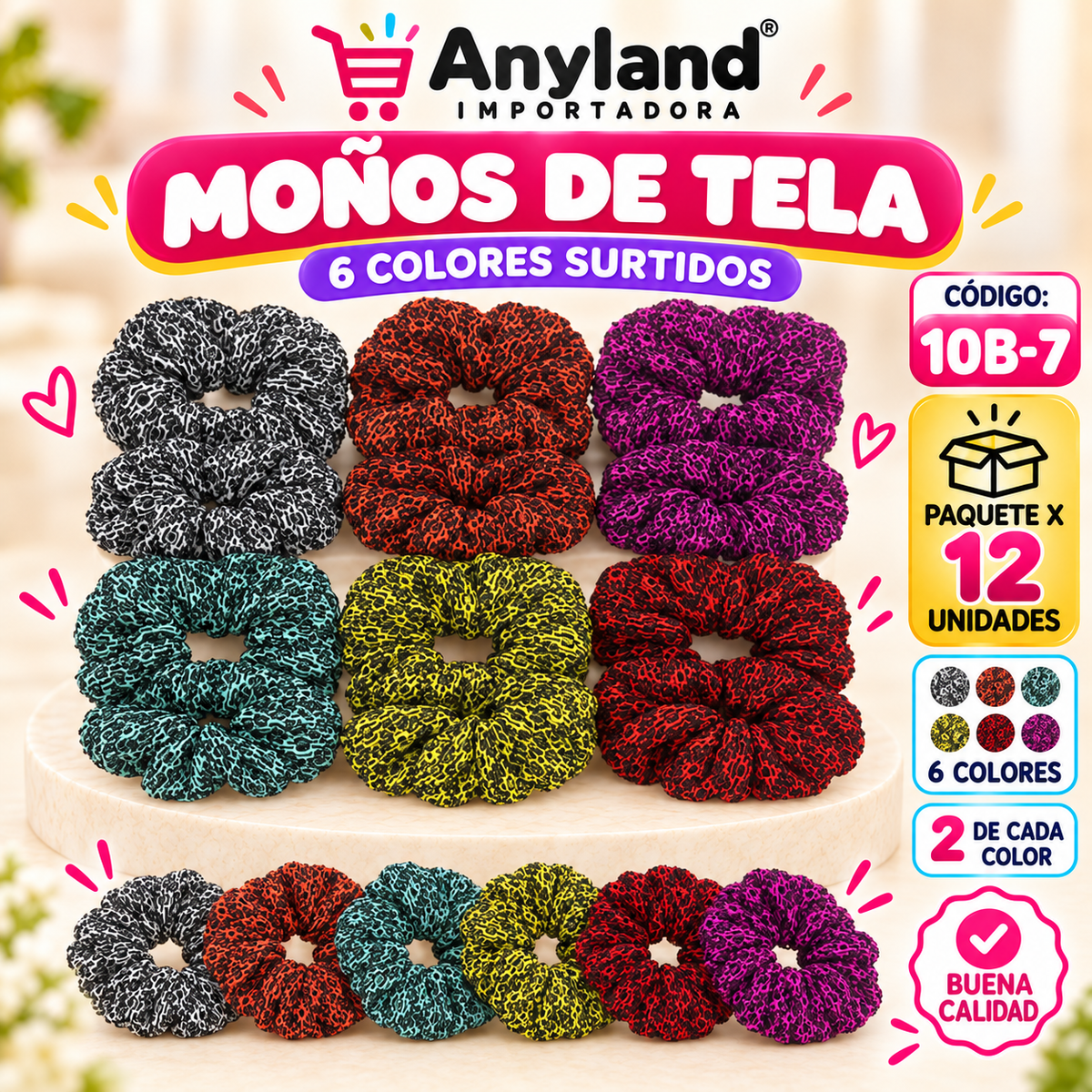 Moño para cabello de tela por docena (10B-7)