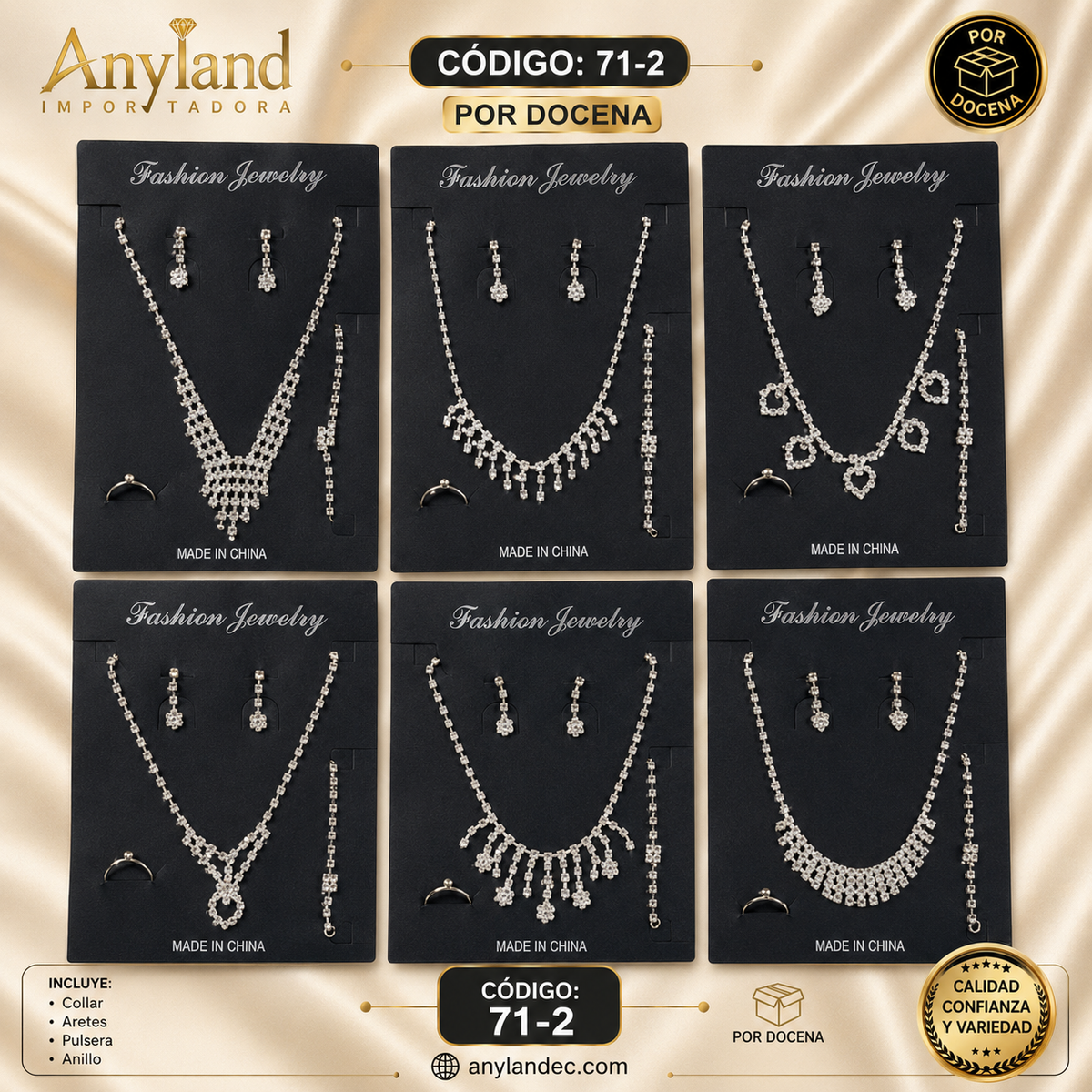 Set de cadenas y pulseras con aretes y anillo paquete x docena (71-2)