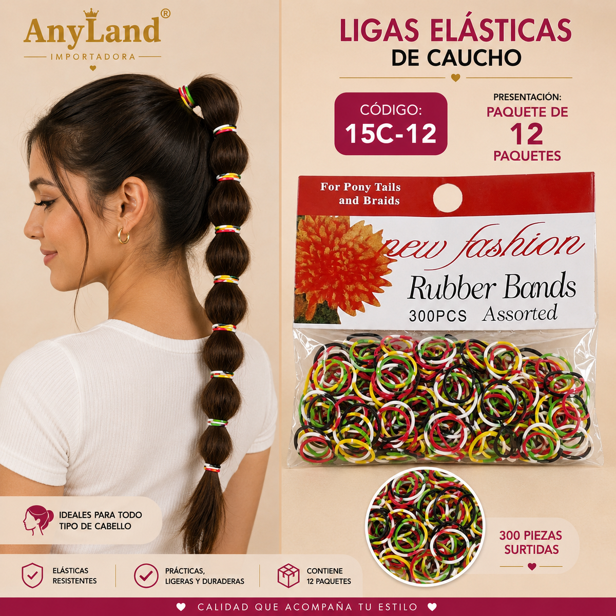 Ligas de caucho colores funda por 12 paquetes (15C-12)