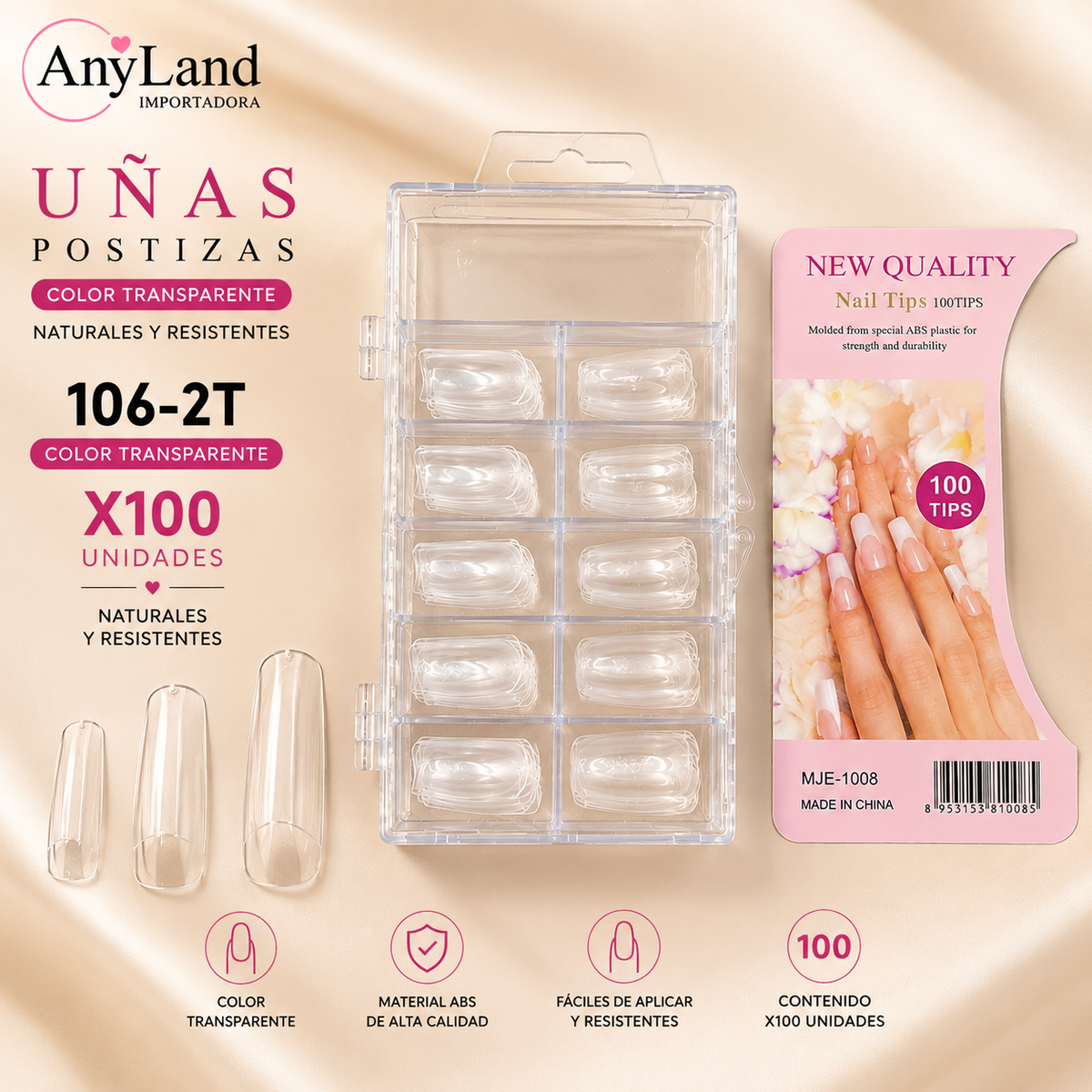 Extension de uñas transparente x100 (106-2T)