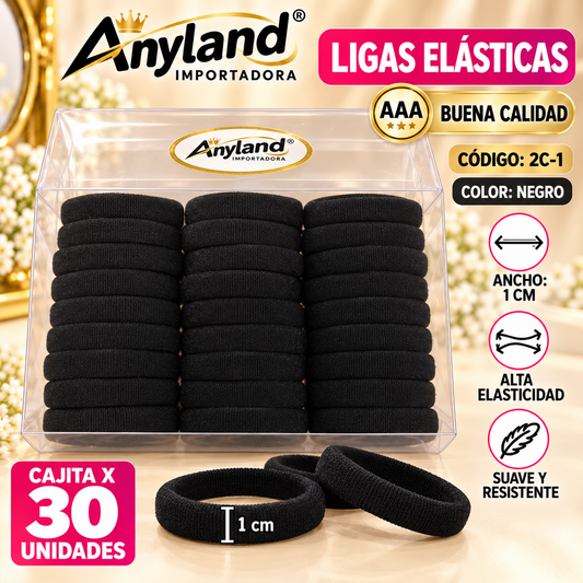 Ligas elásticas Negro de 1cm de ancho caja x30 unidades (2C-1)