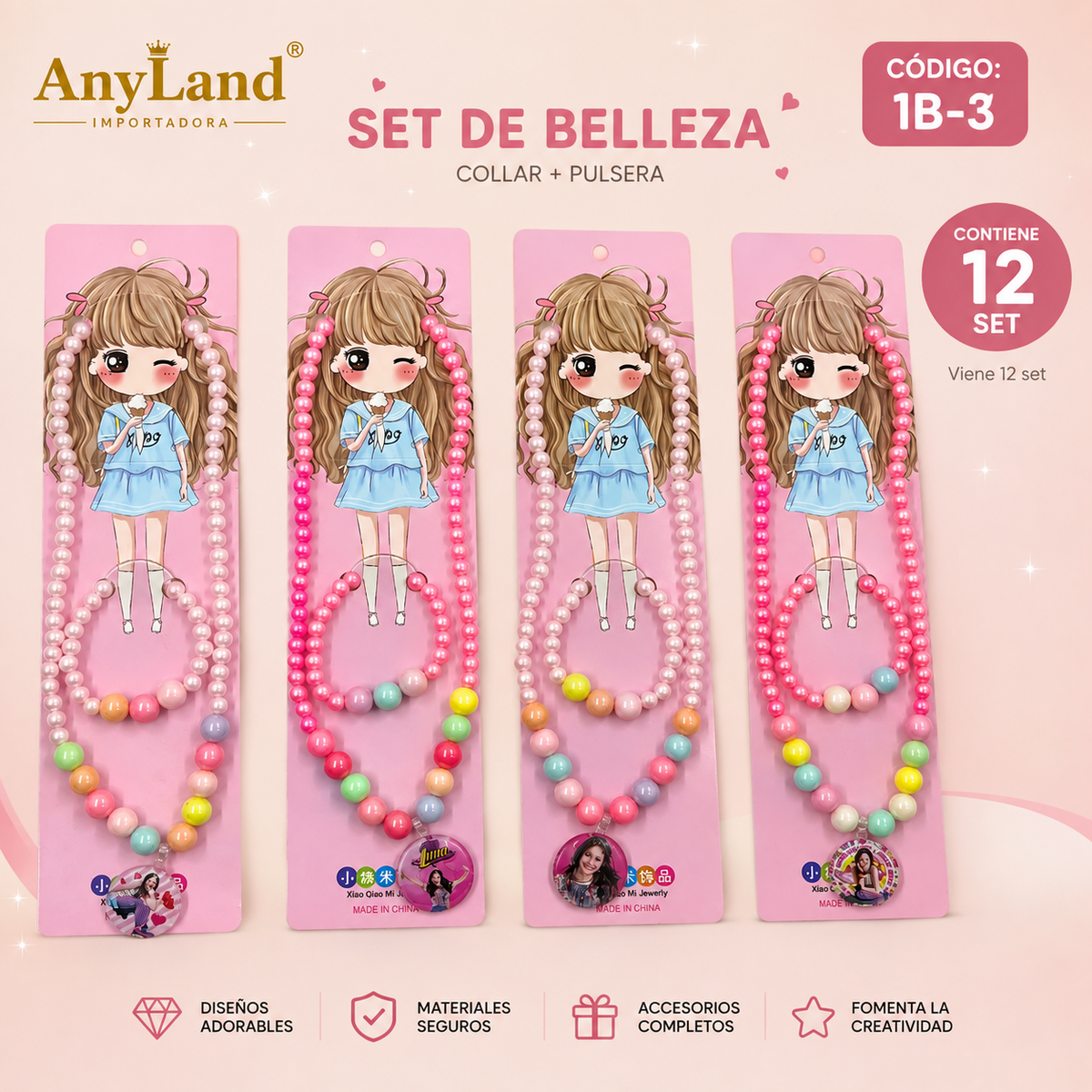 Set de cadena y pulsera x 12 set (1B-3)