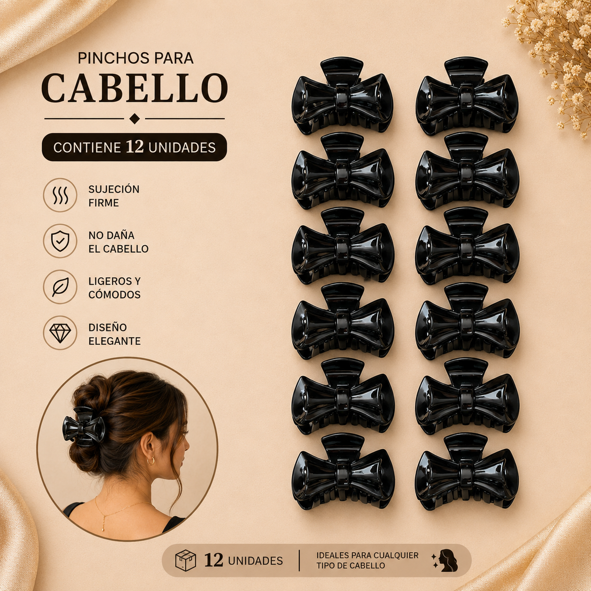 Pinchos negro grande x 12 unidades (4F-37)