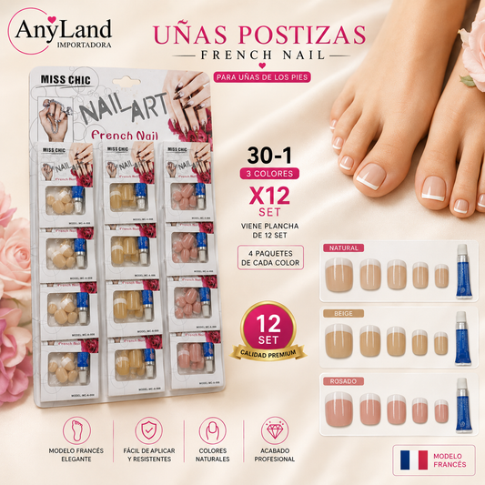 Uñas postizas frances blister x12 3 colores surtido (30-1)