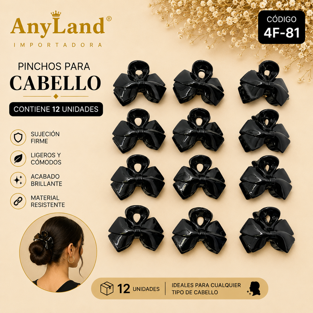 Pinchos engomados negro grande x 12 unidades (4F-81)