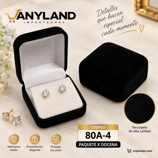 Cajita de terciopelo para aretes color negro X docena (80A-4)