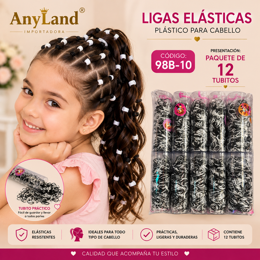 Ligas elasticas plásticas peq. suave en tubo para cabello X 12 tubitos (98B-10)