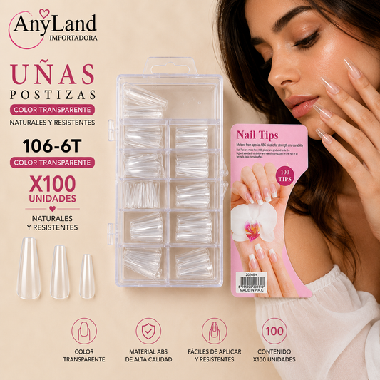 Uñas enteras color transparente x100 (106-6T)