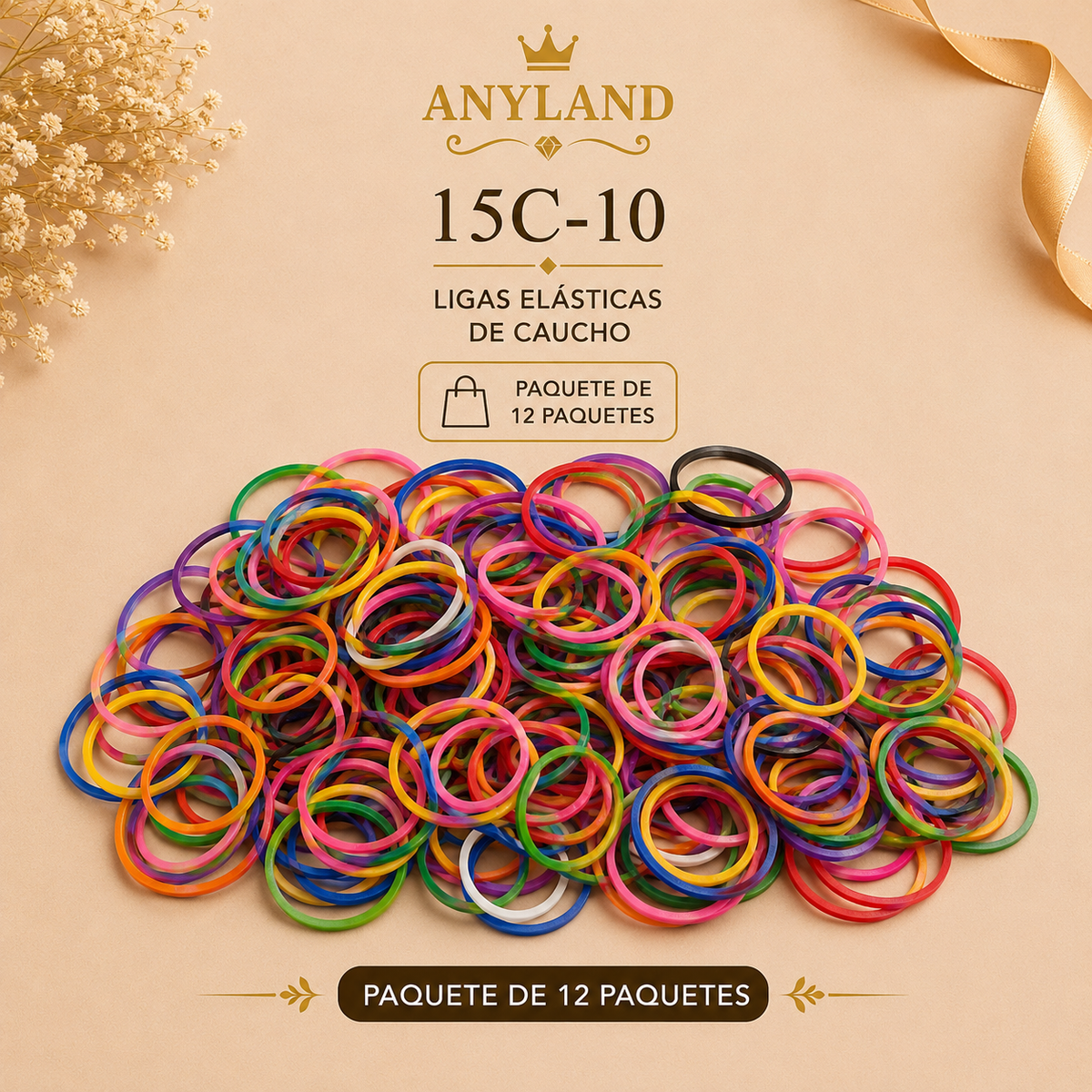 Ligas de caucho colores funda por 12 paquetes (15C-10)