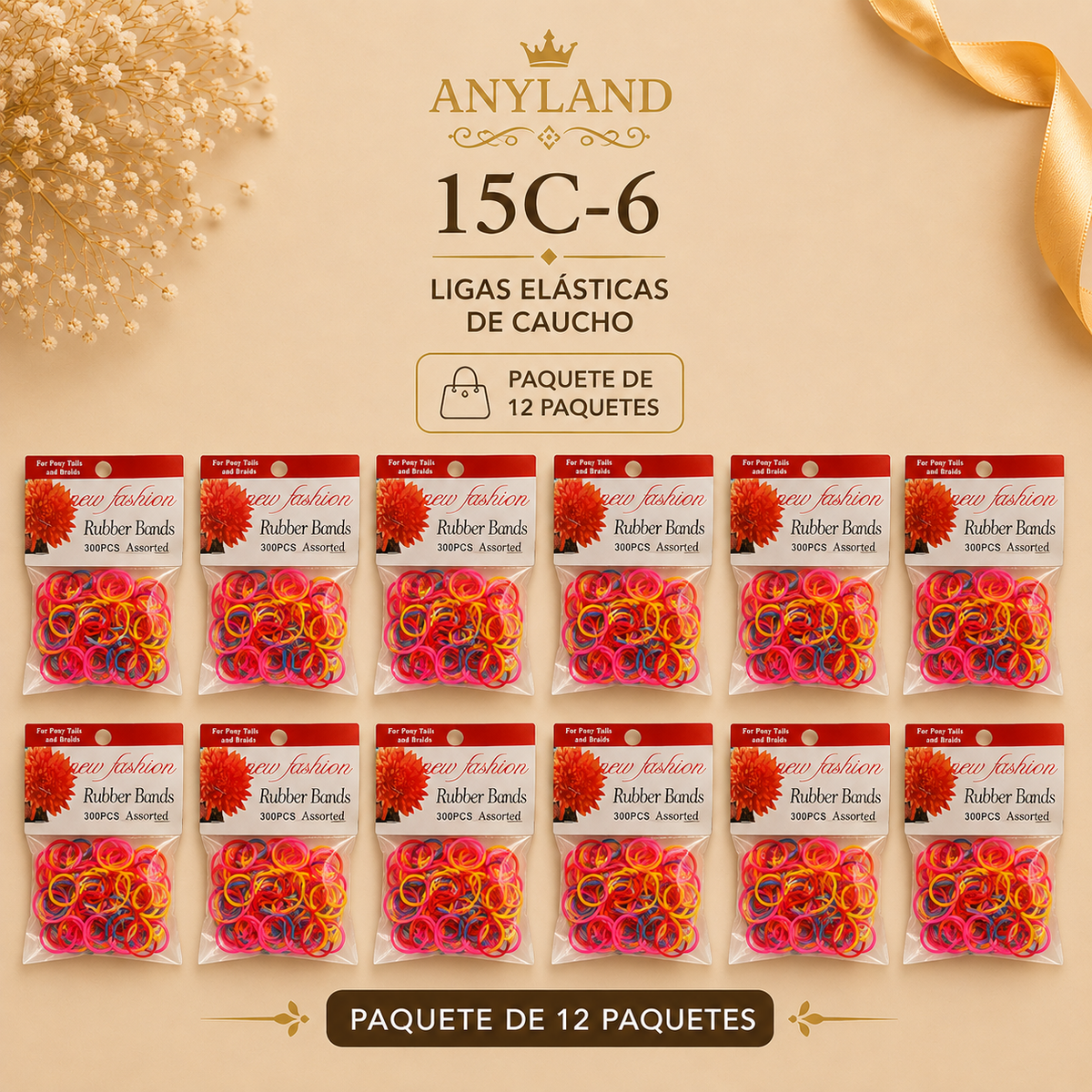 Ligas de caucho colores funda por 12 paquetes (15C-6)