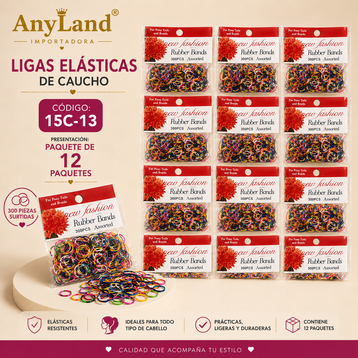 Ligas de caucho colores funda por 12 paquetes (15C-13)