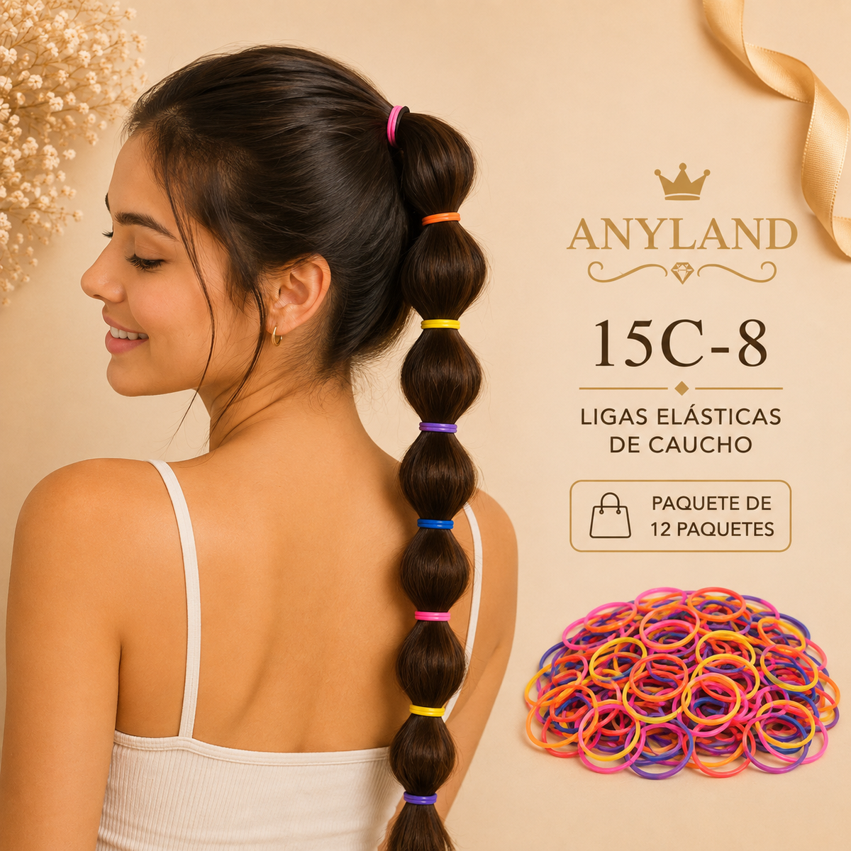 Ligas de caucho colores funda por 12 paquetes (15C-8)