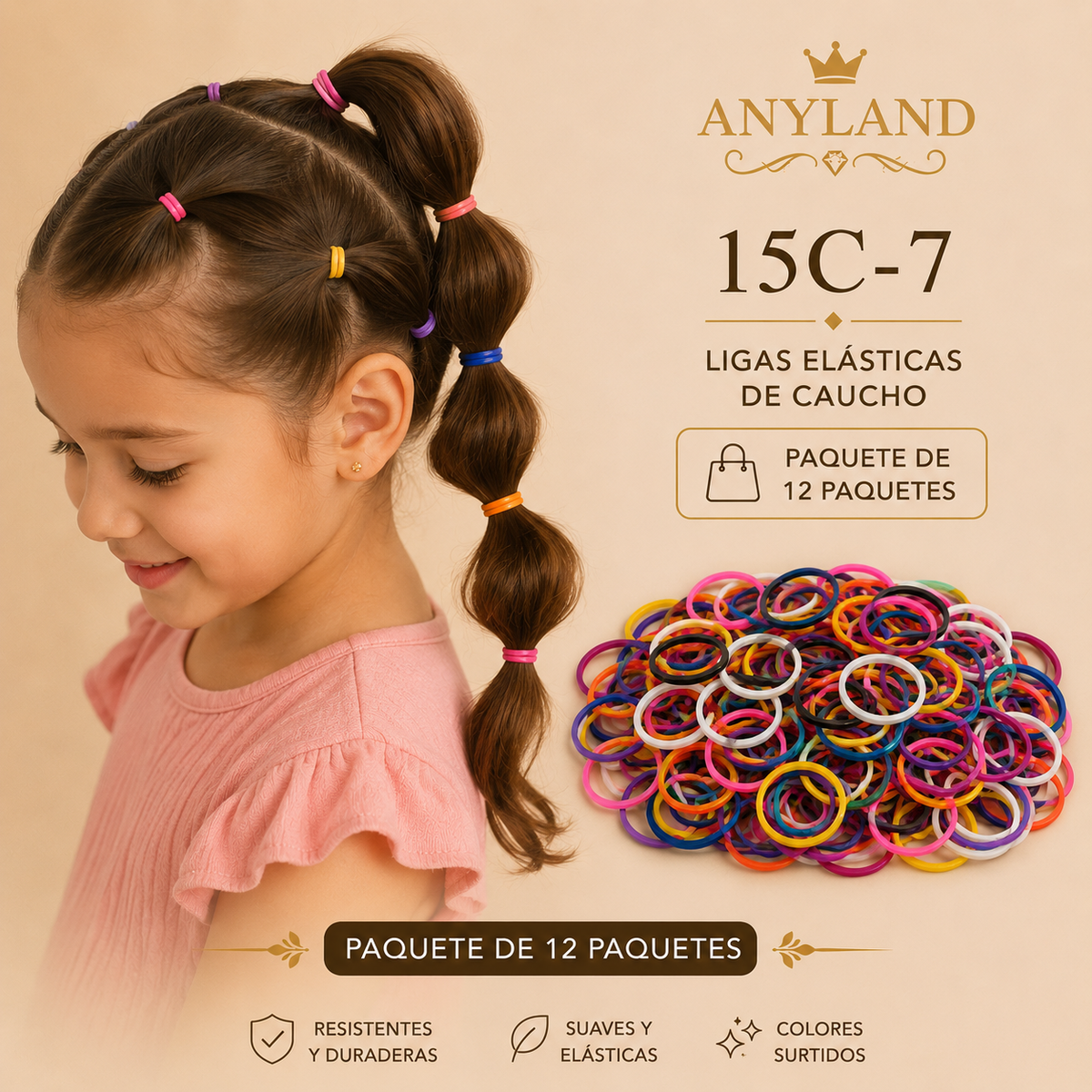 Ligas de caucho colores funda por 12 paquetes (15C-7)