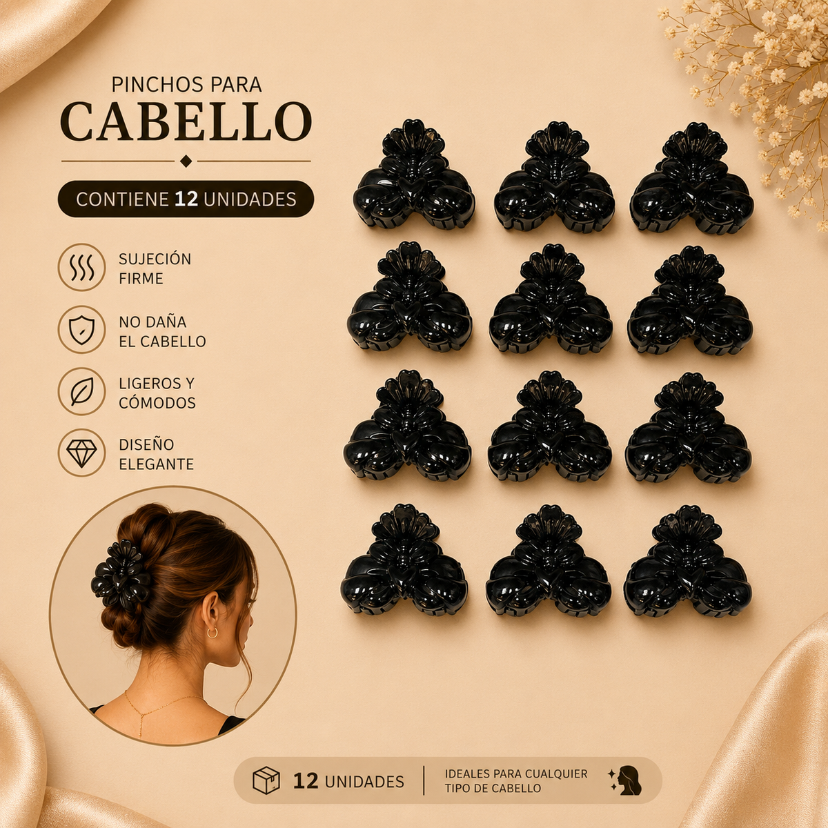 Pinchos negro pequeño x 12 unidades (4F-73)