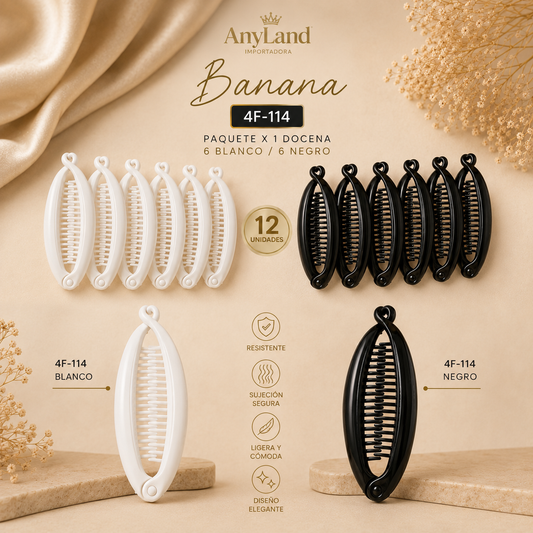 Banana grande 6negro  y 6blanco para el cabello por docena (4F-114)