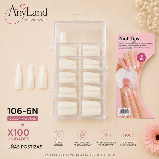 Uñas enteras color natural x100 (106-6N)