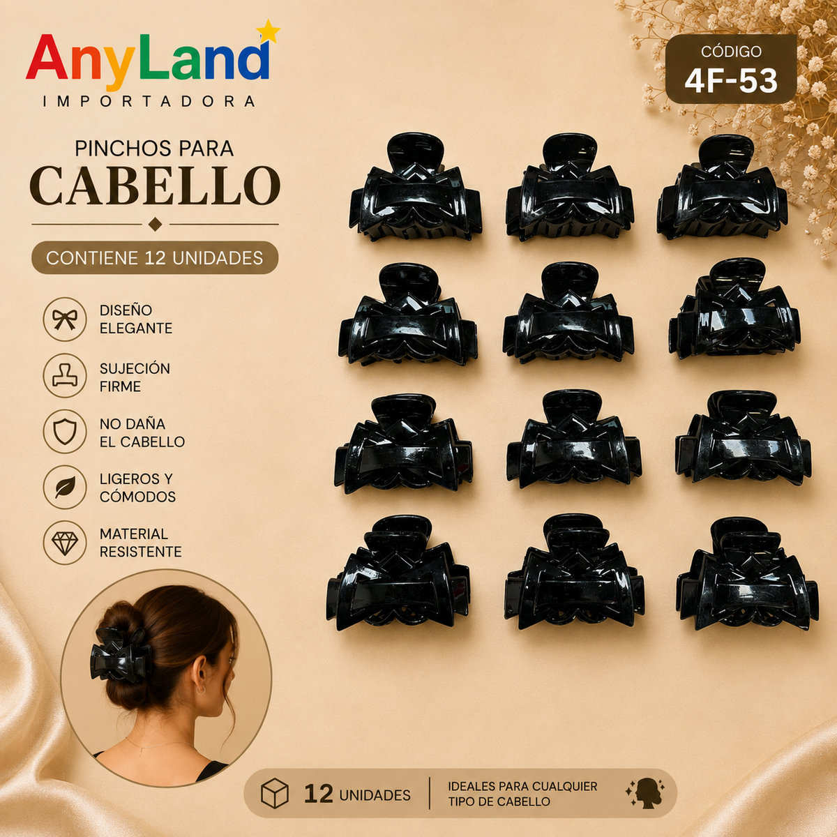 Pinchos negro pequeño x 12 unidades (4F-53)