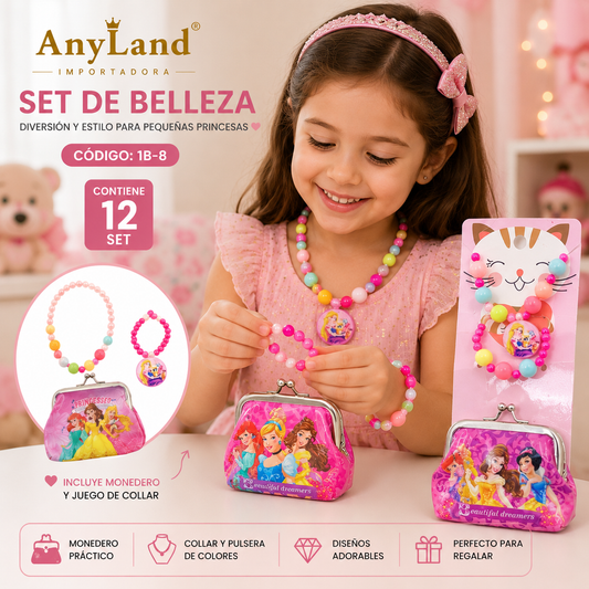 Set de cadena y pulsera + monedero  para niñas x 12 set (1B-8)