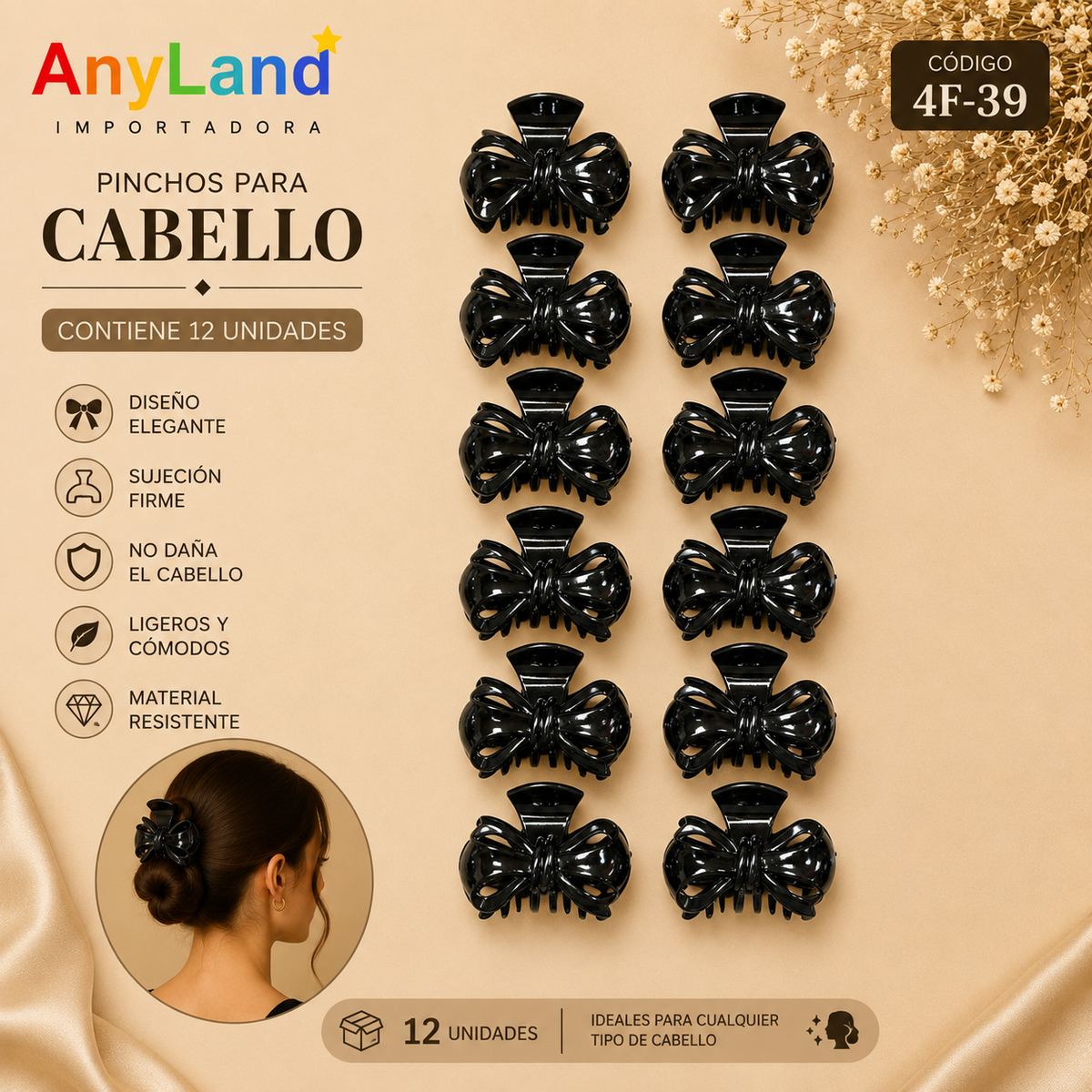 Pinchos negro grande x 12 unidades (4F-39)