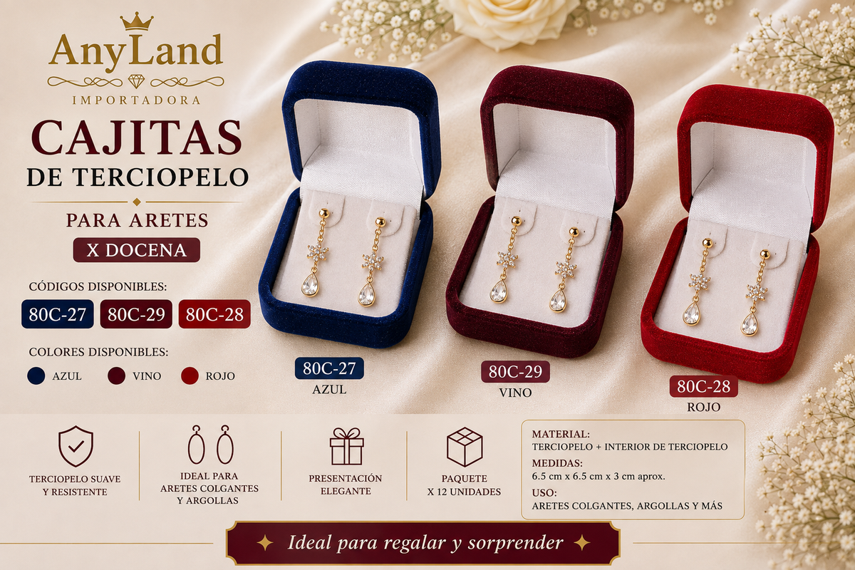 Cajita de terciopelo cuadrada para aretes x12 (80C-27-28-29)