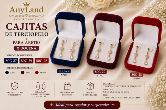 Cajita de terciopelo cuadrada para aretes x12 (80C-27-28-29)