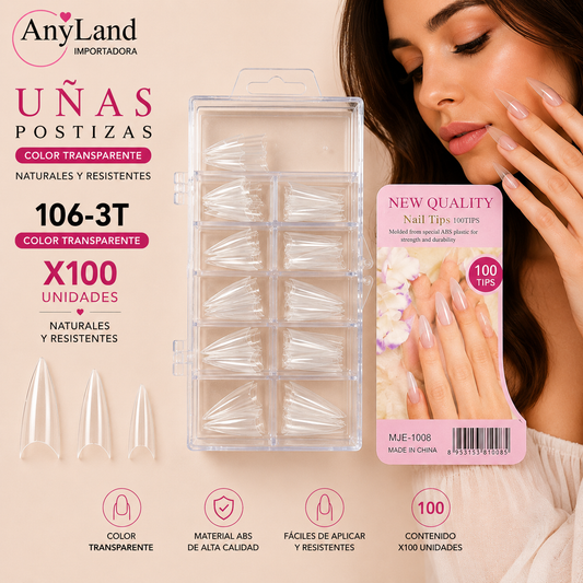 Uñas enteras color transparente x100 (106-3T)