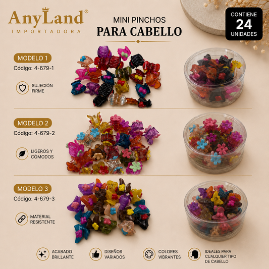 Pinchos piojitos peq. de colores traslucidos Cx24 unidades (4-679)