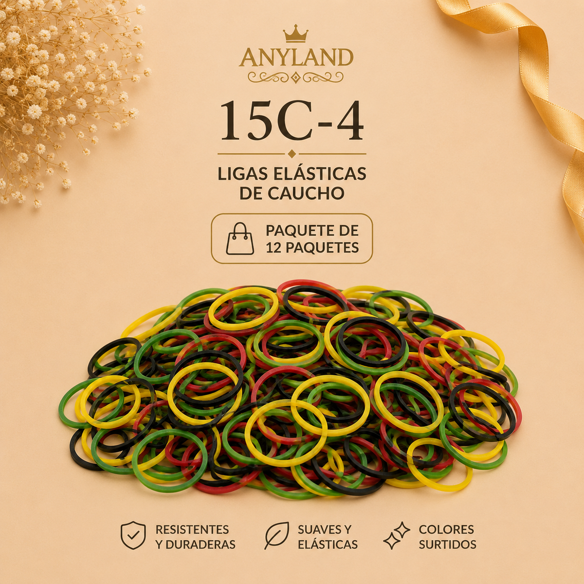 Ligas de caucho colores funda por 12 paquetes (15C-4)