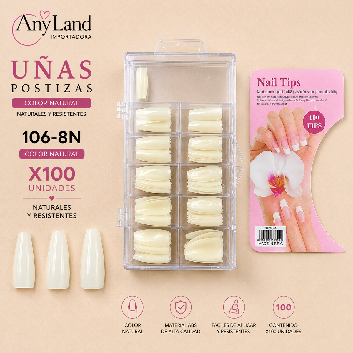 Extension de uñas color natural x100 (106-8N)