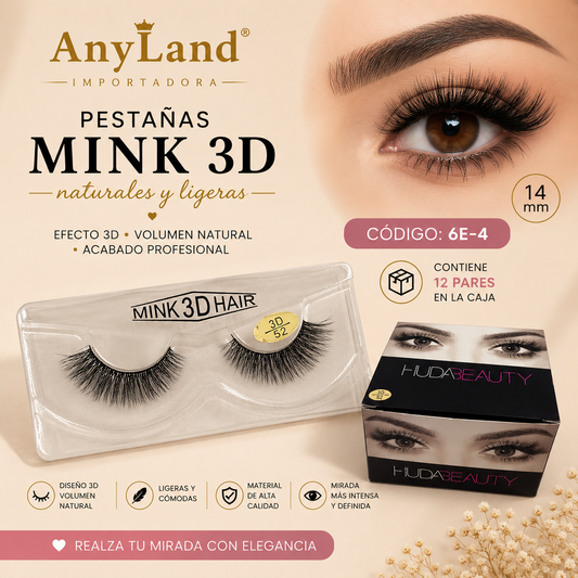Pestañas postizas enteras 3D Huda Beauty caja x 12 pares (6E-4)