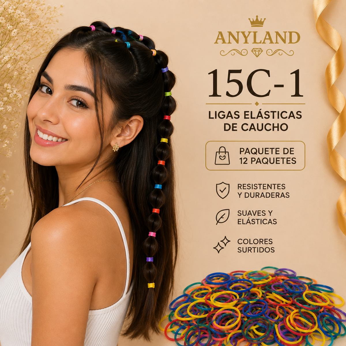 Ligas de caucho colores funda por 12 paquetes (15C-1)