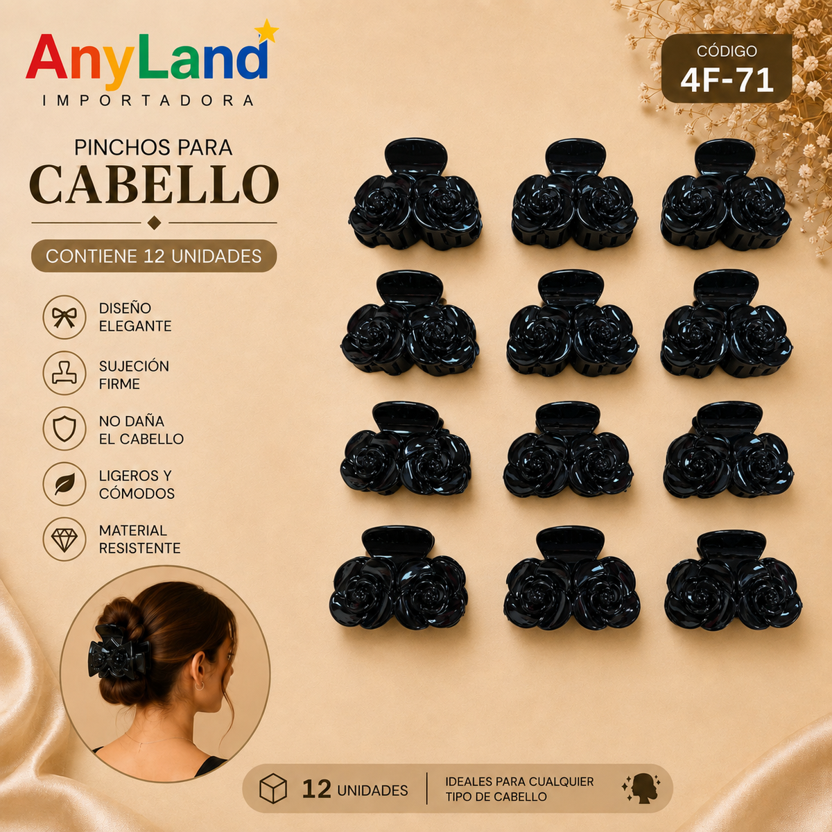 Pinchos negro pequeño x 12 unidades (4F-71)
