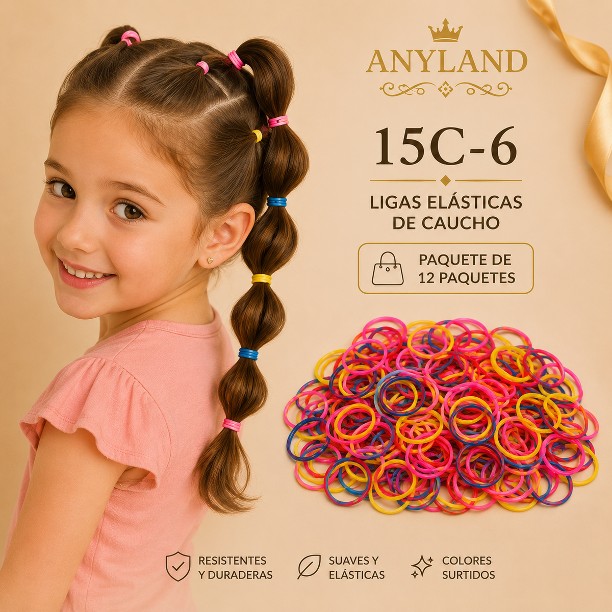 Ligas de caucho colores funda por 12 paquetes (15C-6)