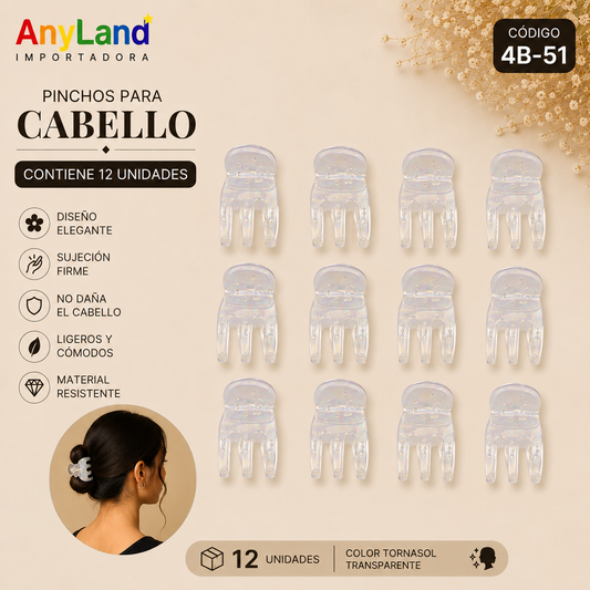 Pinchos tornasol grandes transparente x 12 unidades (4B-51)