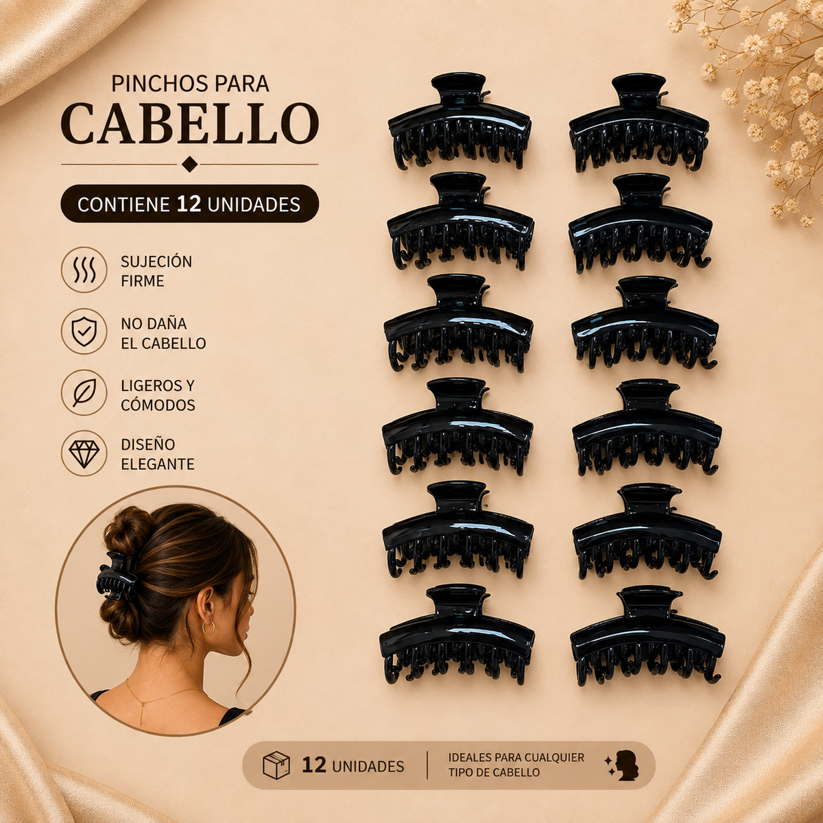 Pinchos engomados negro grande x 12 unidades (4F-81)